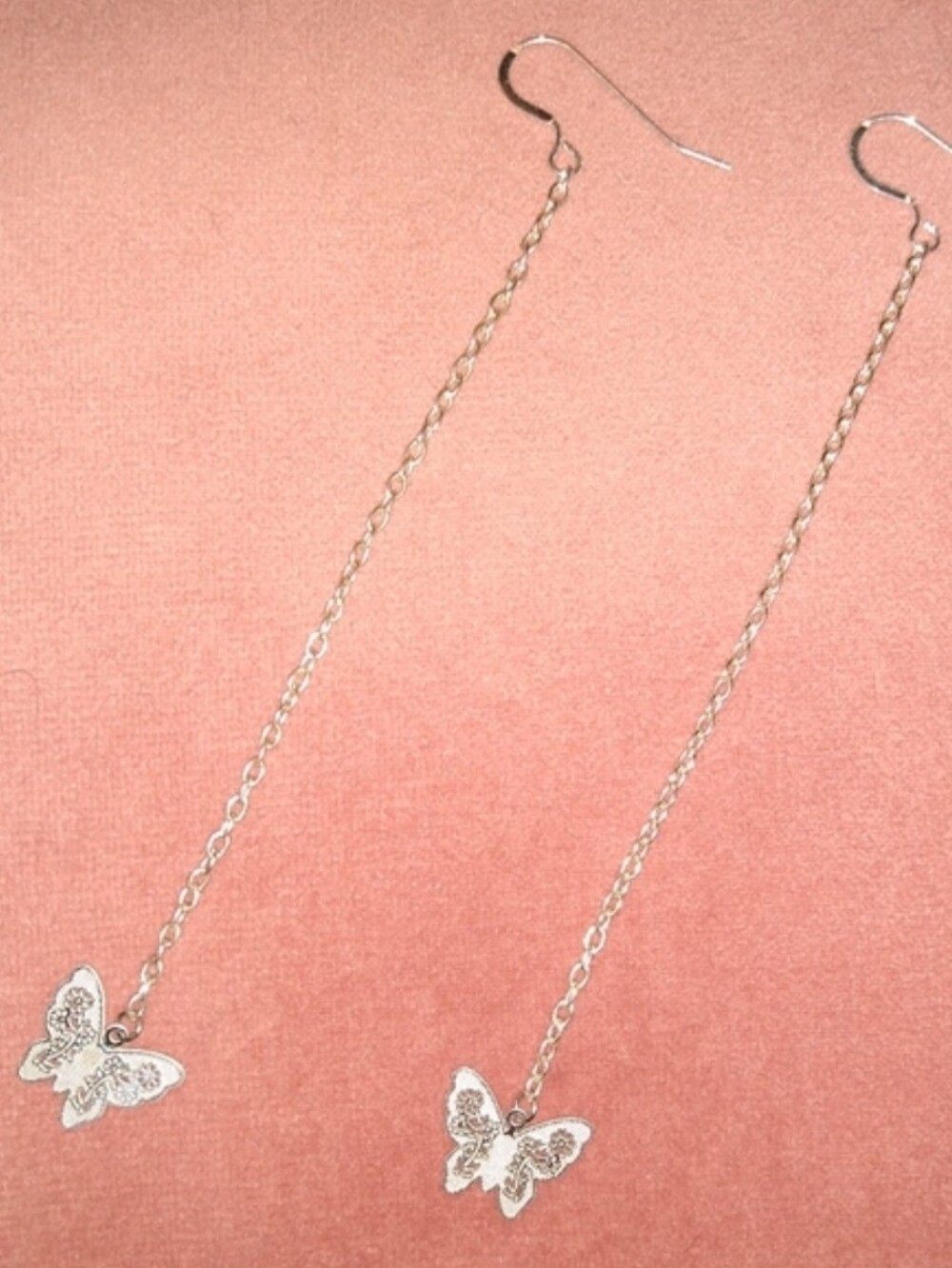 Handmade Long Chain Dangle Butterfly Earrings Solid 925 Sterling Silver Hooks